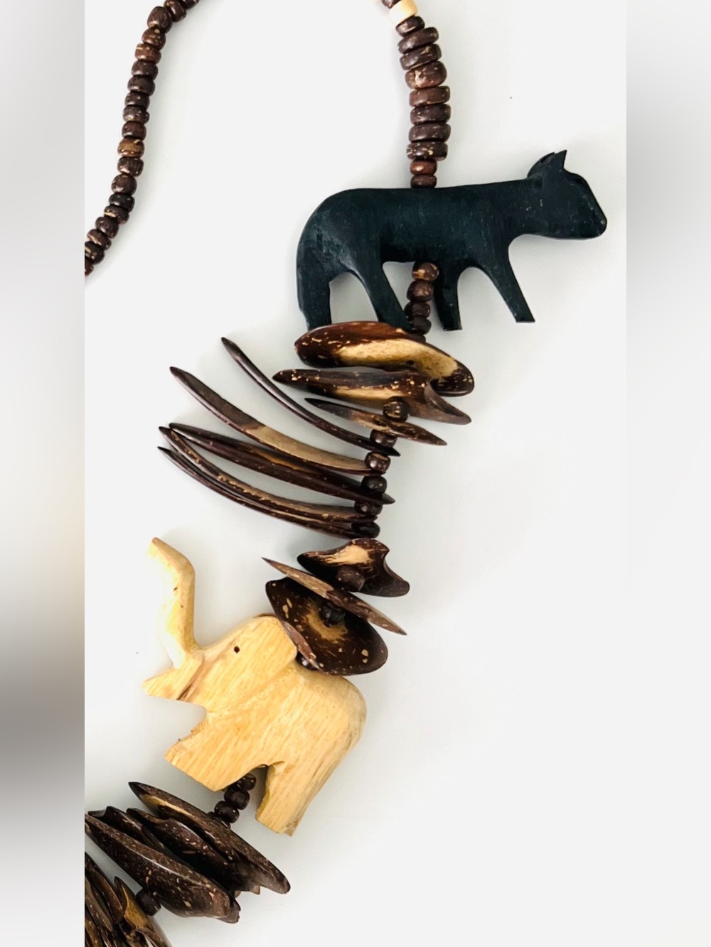 Handcrafted Brown & Natural Elephant Wood Necklace - Women Jewelry - Picture 2 of 3
